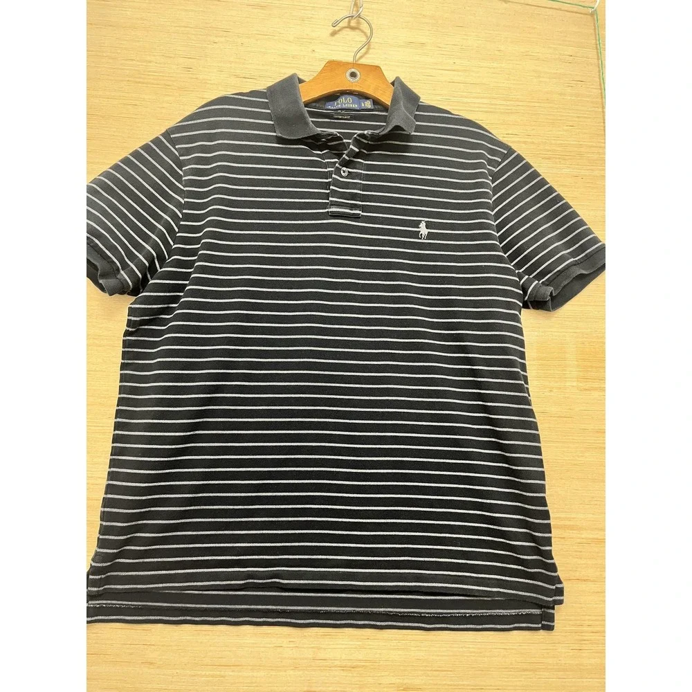 Polo Ralph Lauren Polo Shirt Mens Large Striped Custom Slim Fit Classic Golf‎
